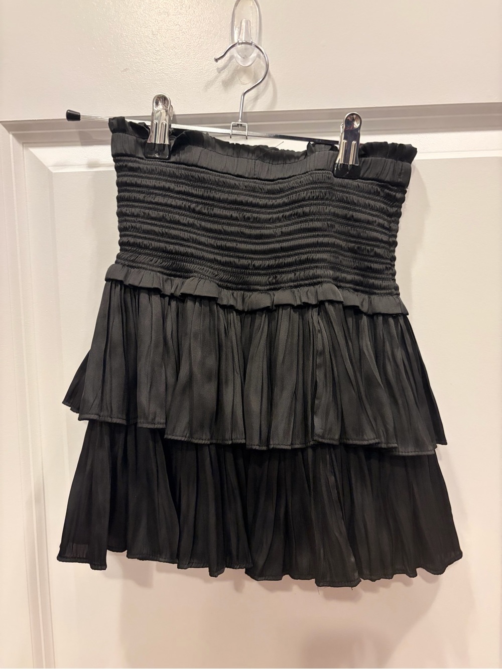 Black Tiered Mini Skirt - Women's Smocked Waist
